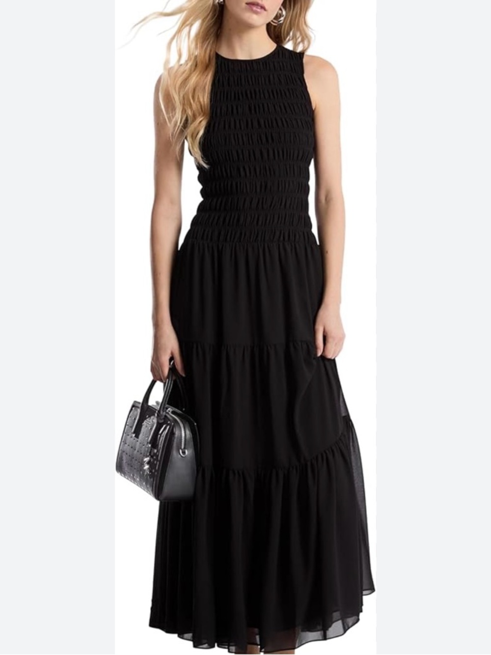 Michael Kors Black Sleeveless Smocked Maxi Dress